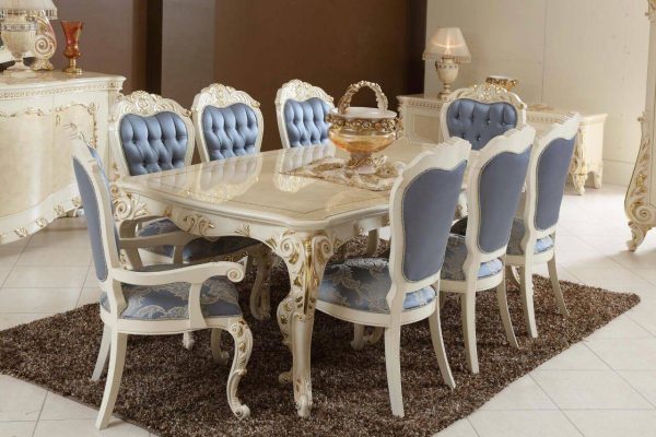 Meja Makan 8 Kursi Mewah Putih 