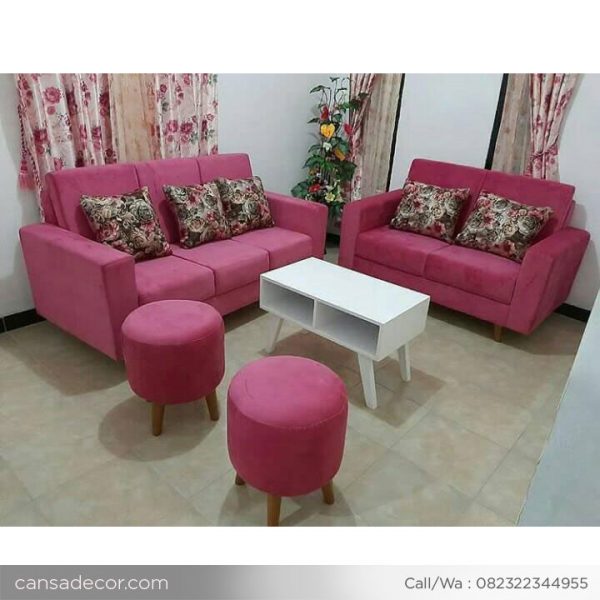 Set Sofa Ruang Tamu Retro Minimalis Pink Murah