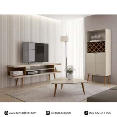 Bufet TV 75 inch Linanny Minimalis Scandinavia Jati Gambar