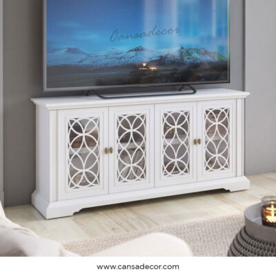 jual-tv-cabinet-bufet-pintu-4-kaca-minimalis-Putih-bandung