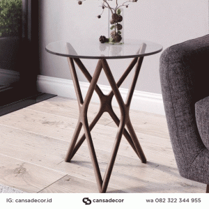 Meja Sudut Ruang Tamu Kaca Kayu Jati, Meja Tepi Sofa ,