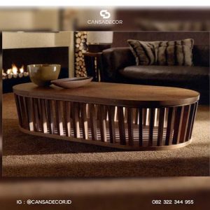 Meja Tamu Kayu Oval Tradisional