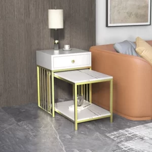 meja hias susun putih gold minimalis