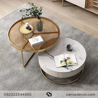 Meja Tamu Kaca Bulat SUsun Terbaru