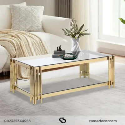 Model Meja Tamu Kaca Emas Alena Mewah