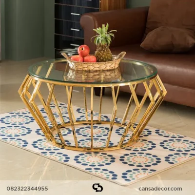 model meja ruang tamu kacaGold modern