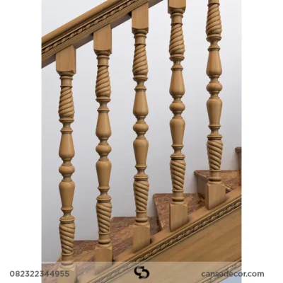 pagar tangga kayu jati bubut spiral