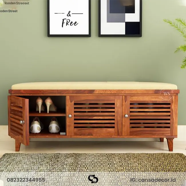 rak sepatu kayu jati