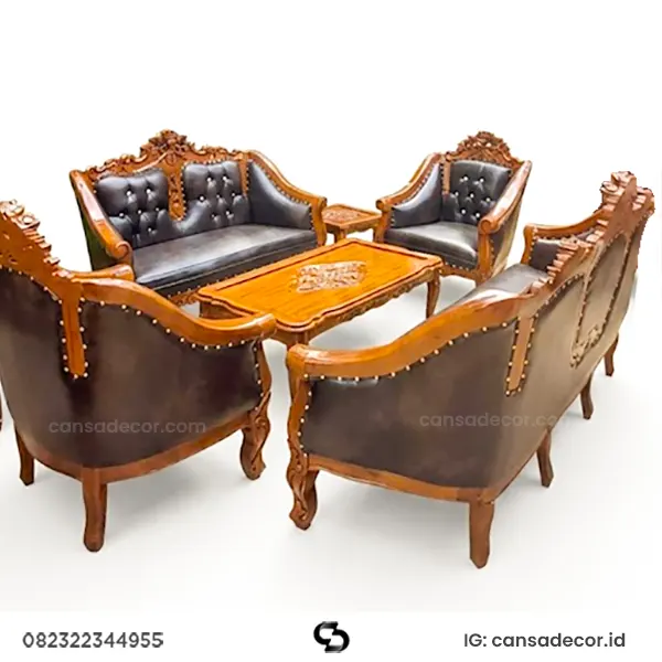 Kursi Tamu sofa ganesa mawar jati kulit asli