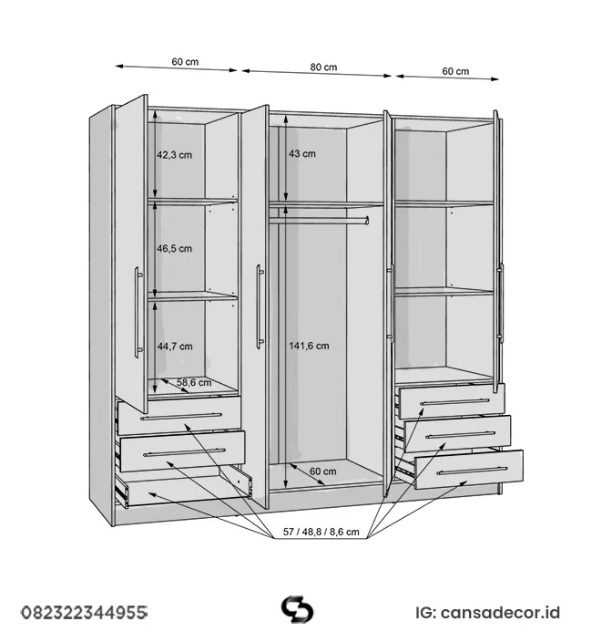 Ukuran lemari 4 pintu Kayu jati jepara