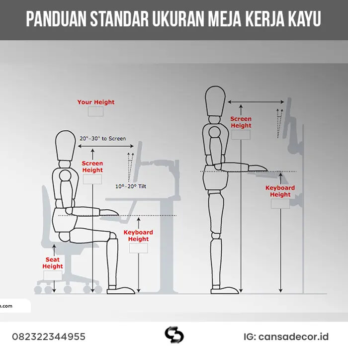 panduan standar ukuran meja kerja kayu 