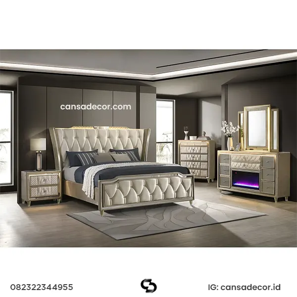 Kamar Set Pengantin Mewah Merly Champagne Gold Modern