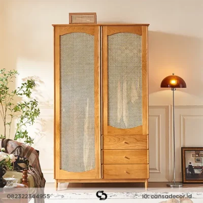 Lemari Jati 2 Pintu Ziva Minimalis Rotan Soluid