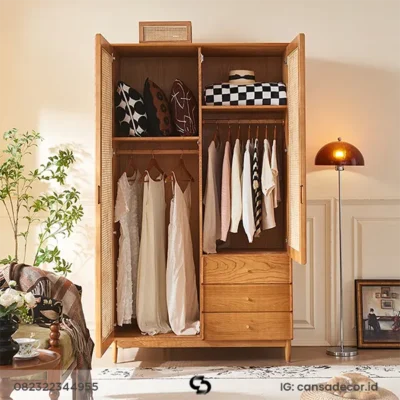 Lemari Jati 2 Pintu Ziva Minimalis Rotan rETRO