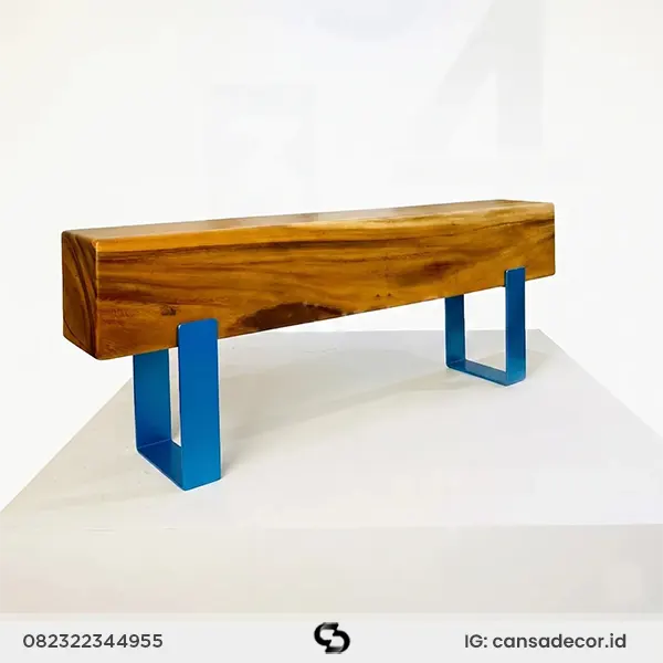 kursi kayu utuh kaki besi