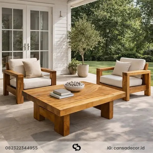 kursi kayu utuh teras satu set