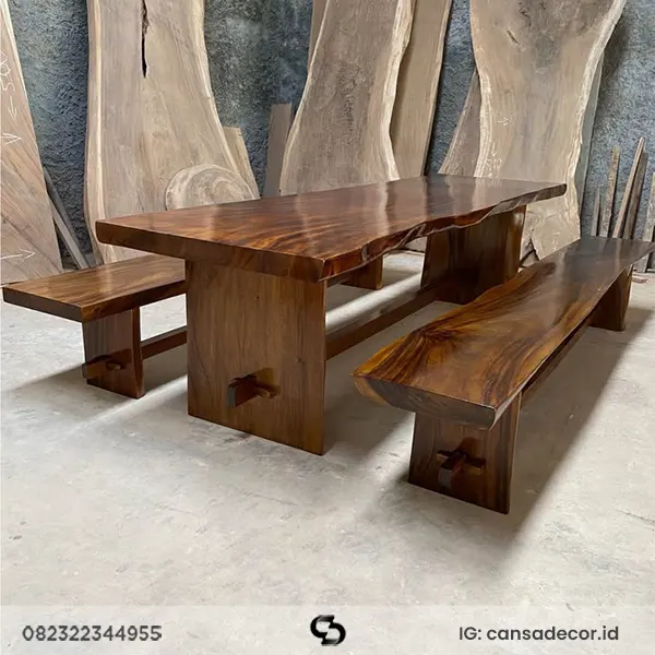 meja kayu trembesi tebal
