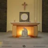 Meja Altar Katolik Minimalis Kombinasi Lampu Downlight Kayu Jati