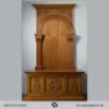 meja altar imam gereja katolik dengan sandaran tinggi dari kayu jati jati jepara, serasi dengan meja altar utama.